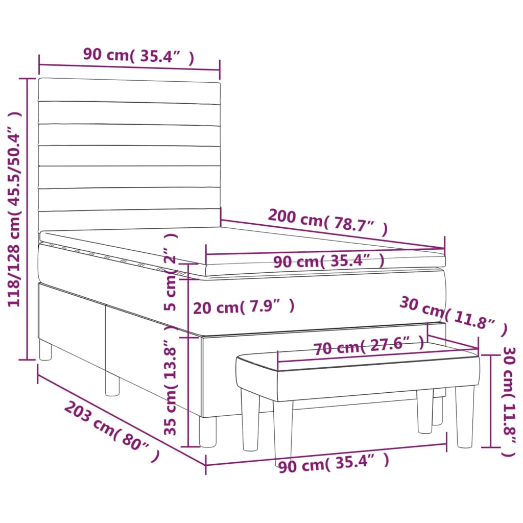 Box spring postelja z vzmetnico temno modra 90x200 cm žamet