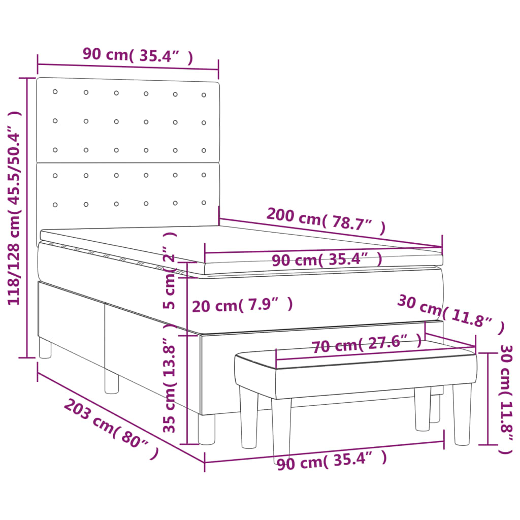 Box spring postelja z vzmetnico temno modra 90x200 cm žamet