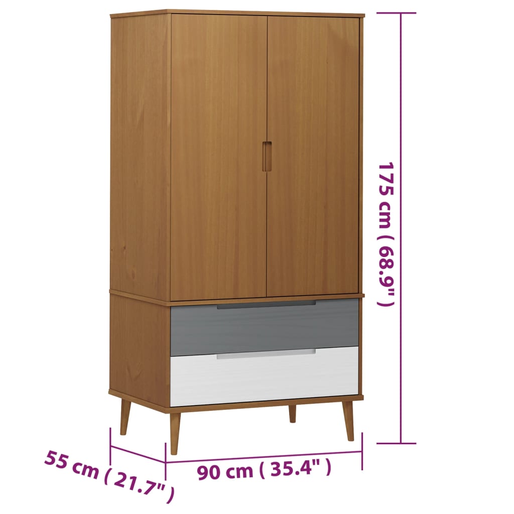 Garderobna omara MOLDE rjava 90x55x175 cm trdna borovina