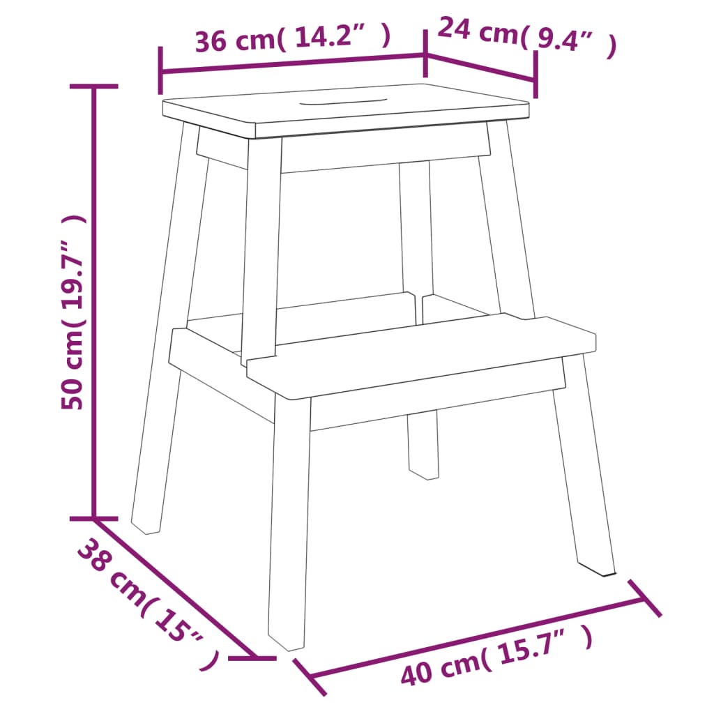 Pručka z 2 stopnicama 40x38x50 cm trden les akacije