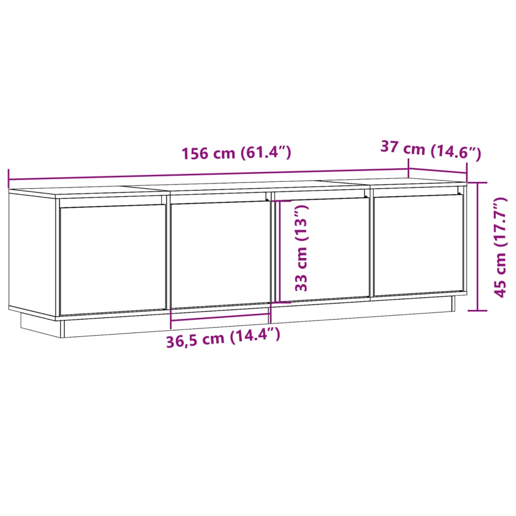 TV omarica bela 156x37x45 cm trdna borovina