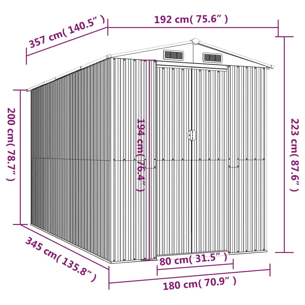 Vrtna lopa zelena 192x357x223 cm pocinkano jeklo