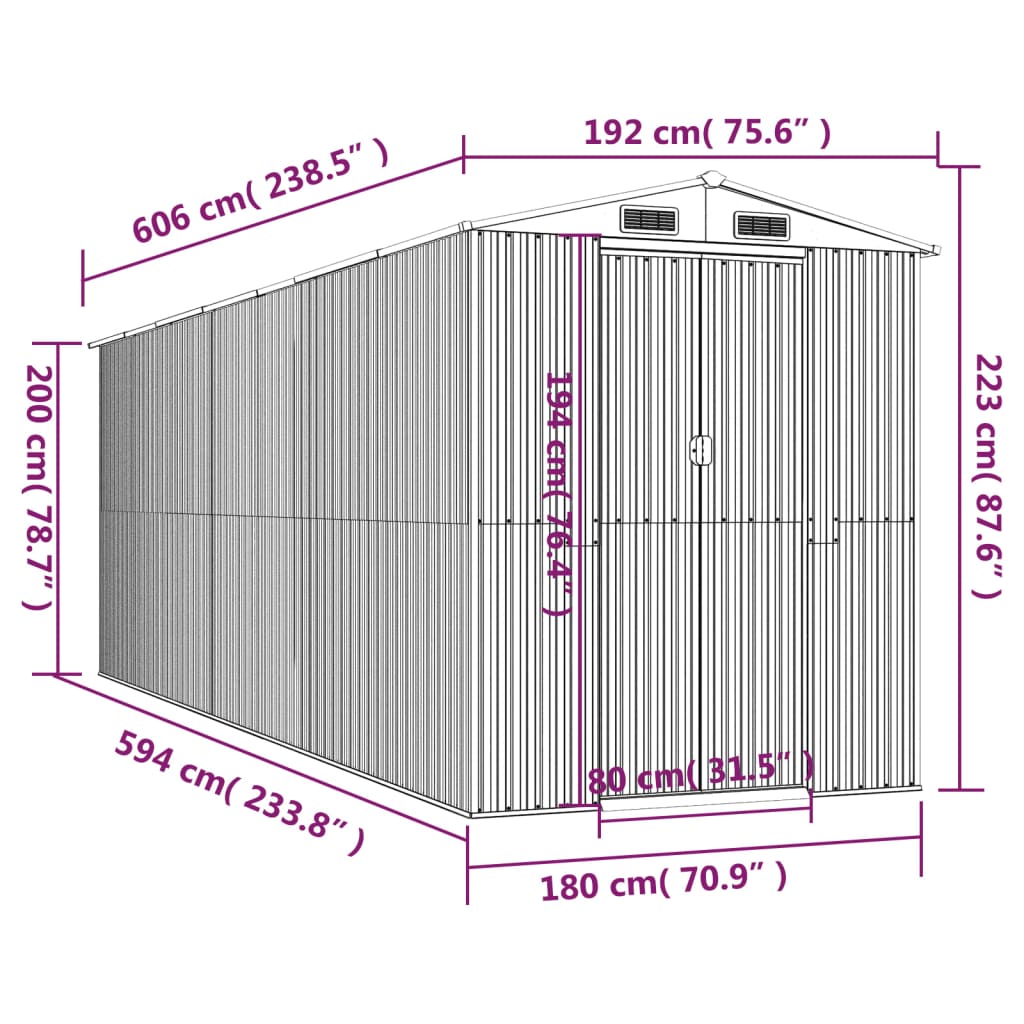 Vrtna lopa antracitna 192x606x223 cm pocinkano jeklo