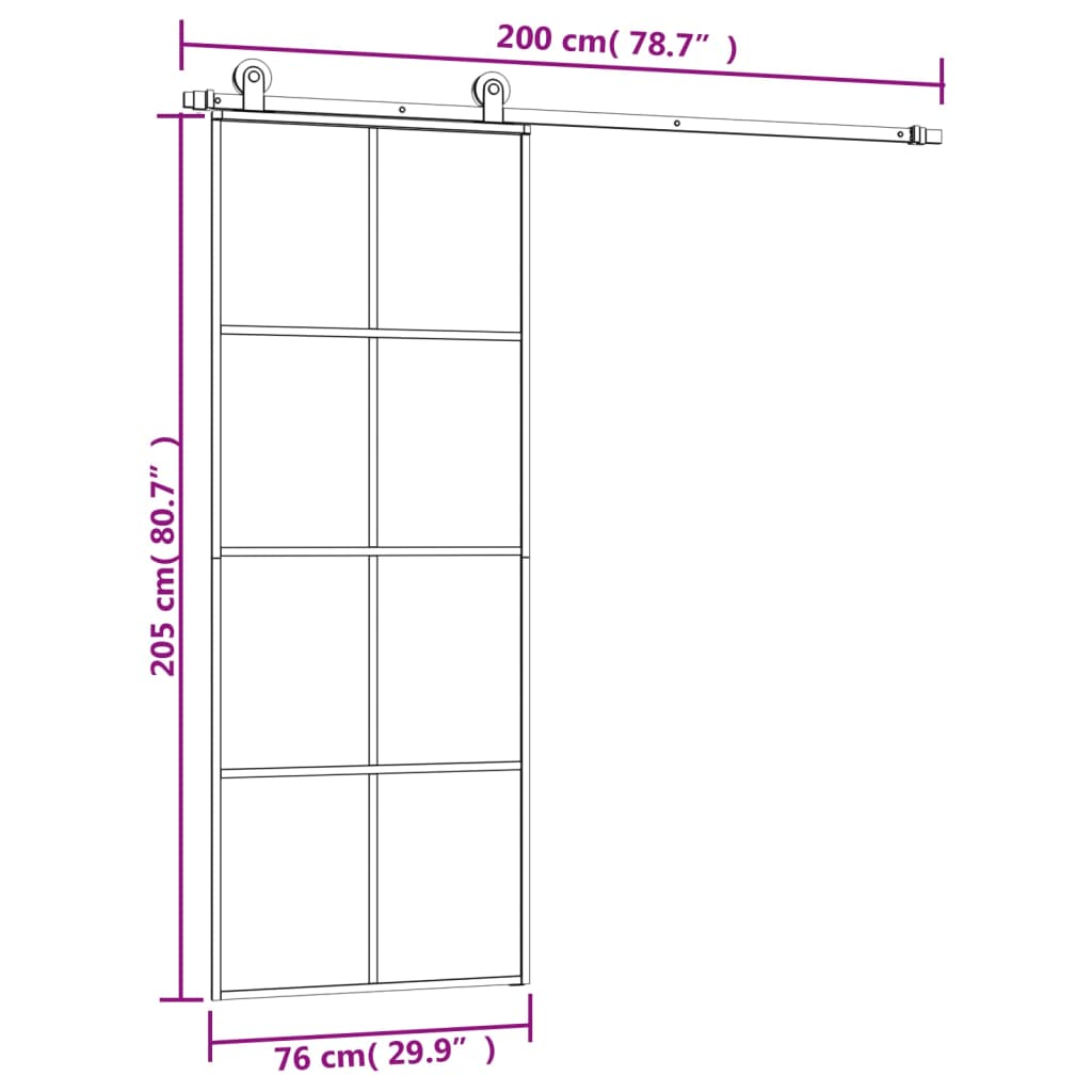 Drsna vrata z opremo 76x205 cm ESG steklo in aluminij