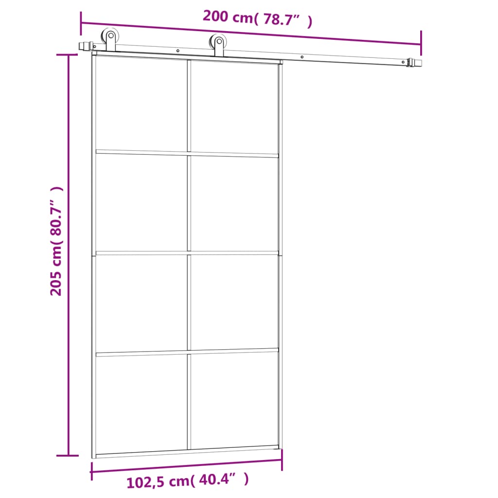 Drsna vrata z opremo 102,5x205 cm ESG steklo in aluminij