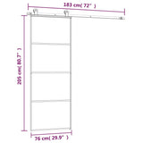 Drsna vrata z opremo 76x205 cm ESG steklo in aluminij