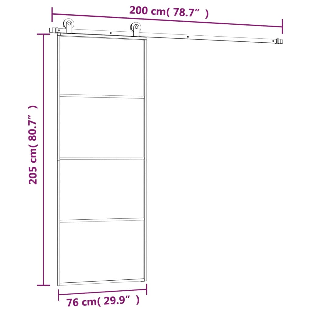 Drsna vrata z opremo 76x205 cm ESG steklo in aluminij