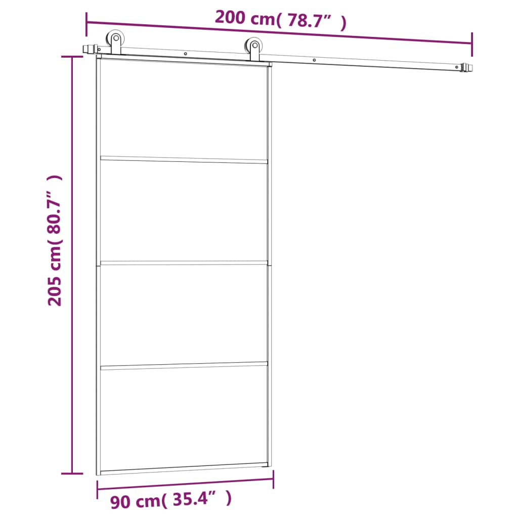 Drsna vrata z opremo 90x205 cm ESG steklo in aluminij