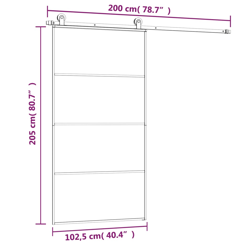 Drsna vrata z opremo 102,5x205 cm ESG steklo in aluminij