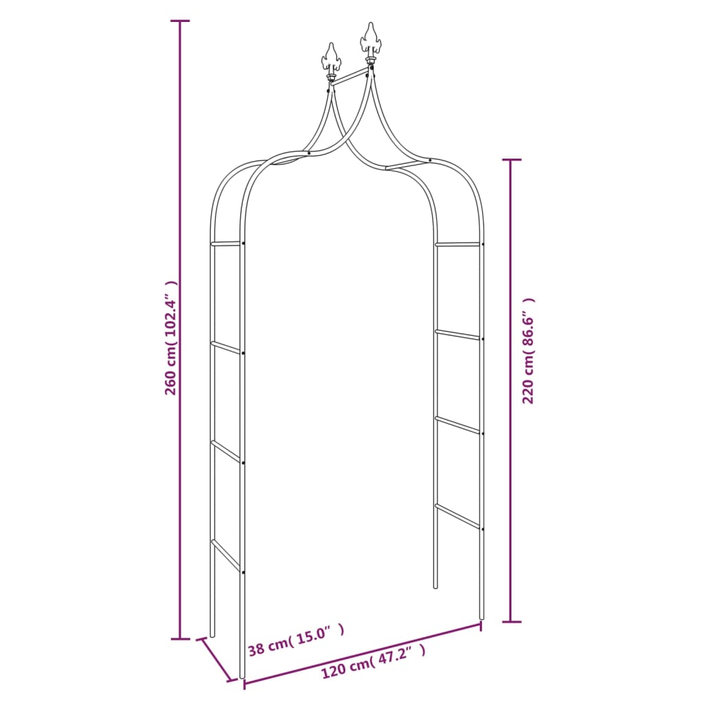 Vrtni oboki 2 kosa črne barve 120x38x260 cm jeklo