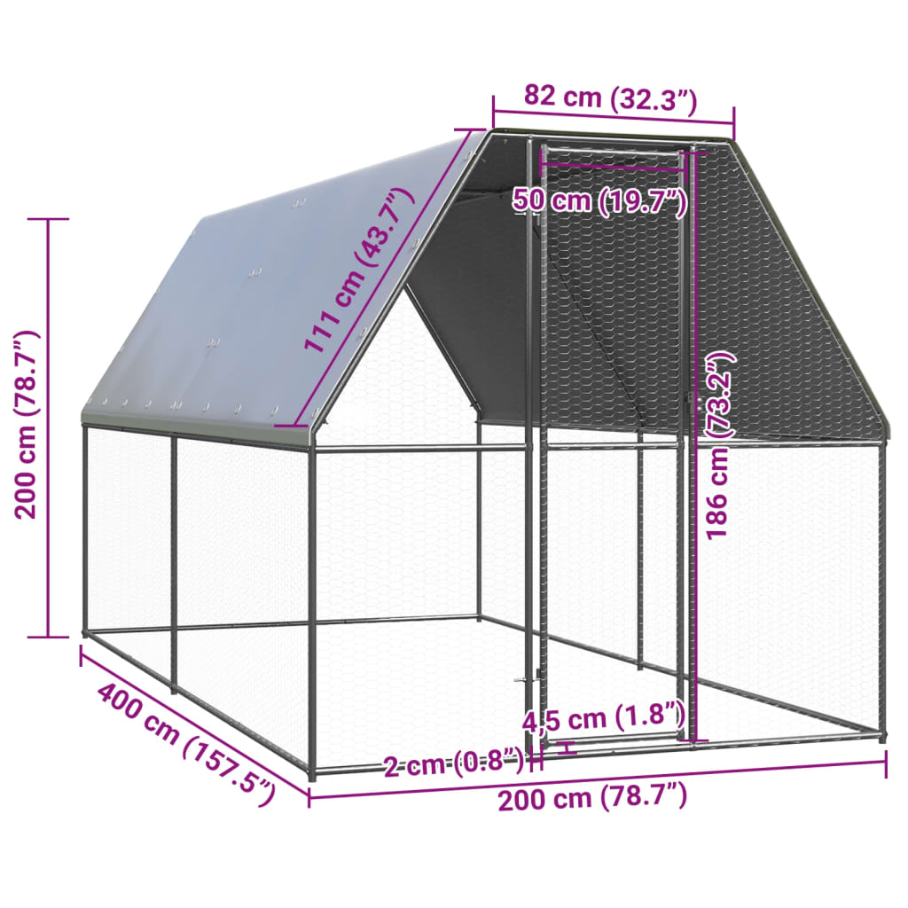 Zunanji kokošnjak 2x4x2 m pocinkano jeklo