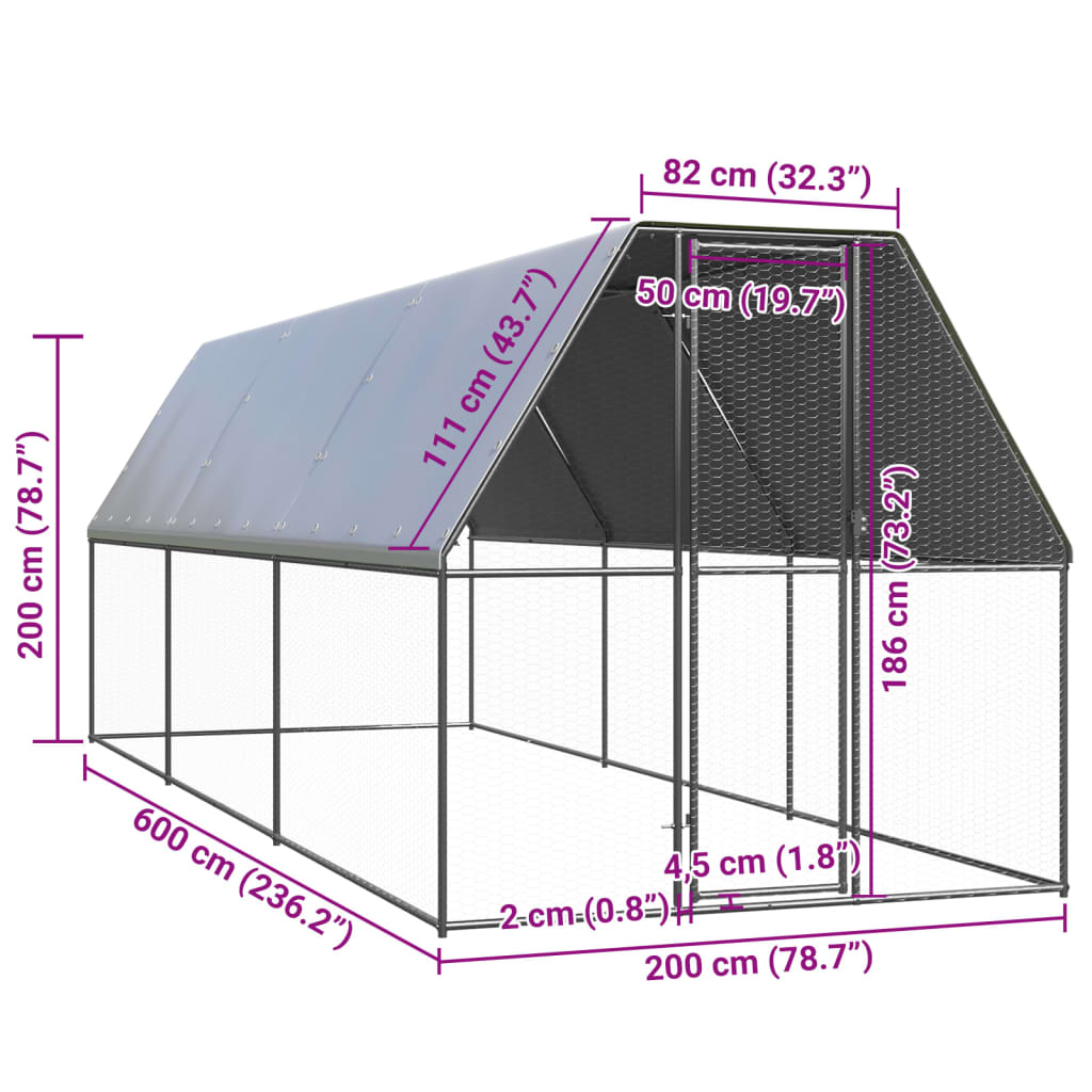 Zunanji kokošnjak 2x6x2 m pocinkano jeklo