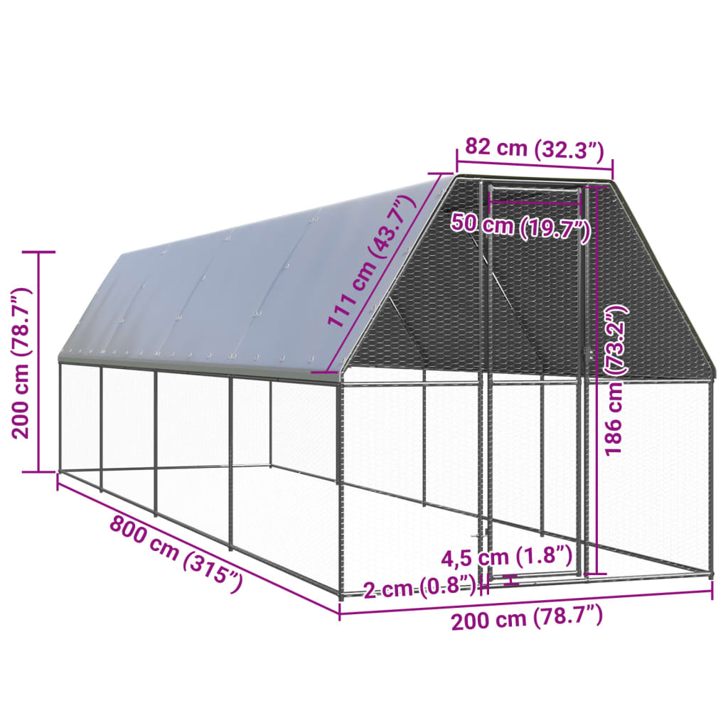 Zunanji kokošnjak 2x8x2 m pocinkano jeklo