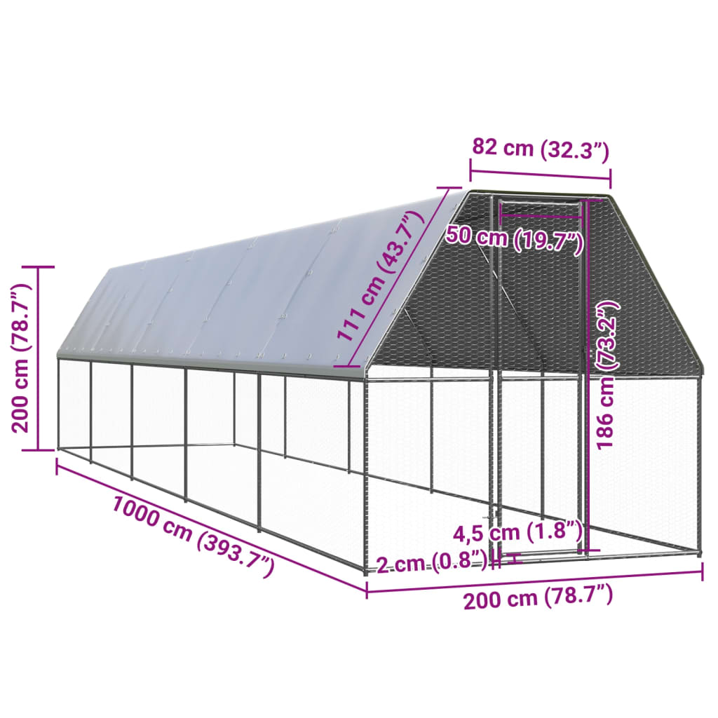 Zunanji kokošnjak 2x10x2 m pocinkano jeklo