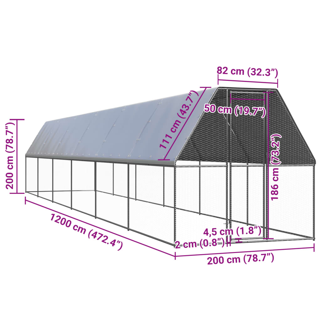 Zunanji kokošnjak 2x12x2 m pocinkano jeklo