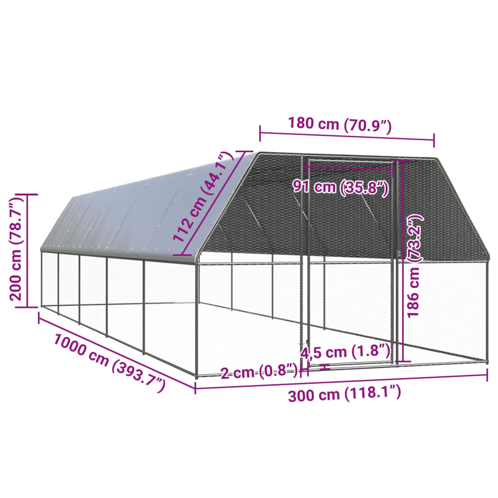 Zunanji kokošnjak 3x10x2 m pocinkano jeklo