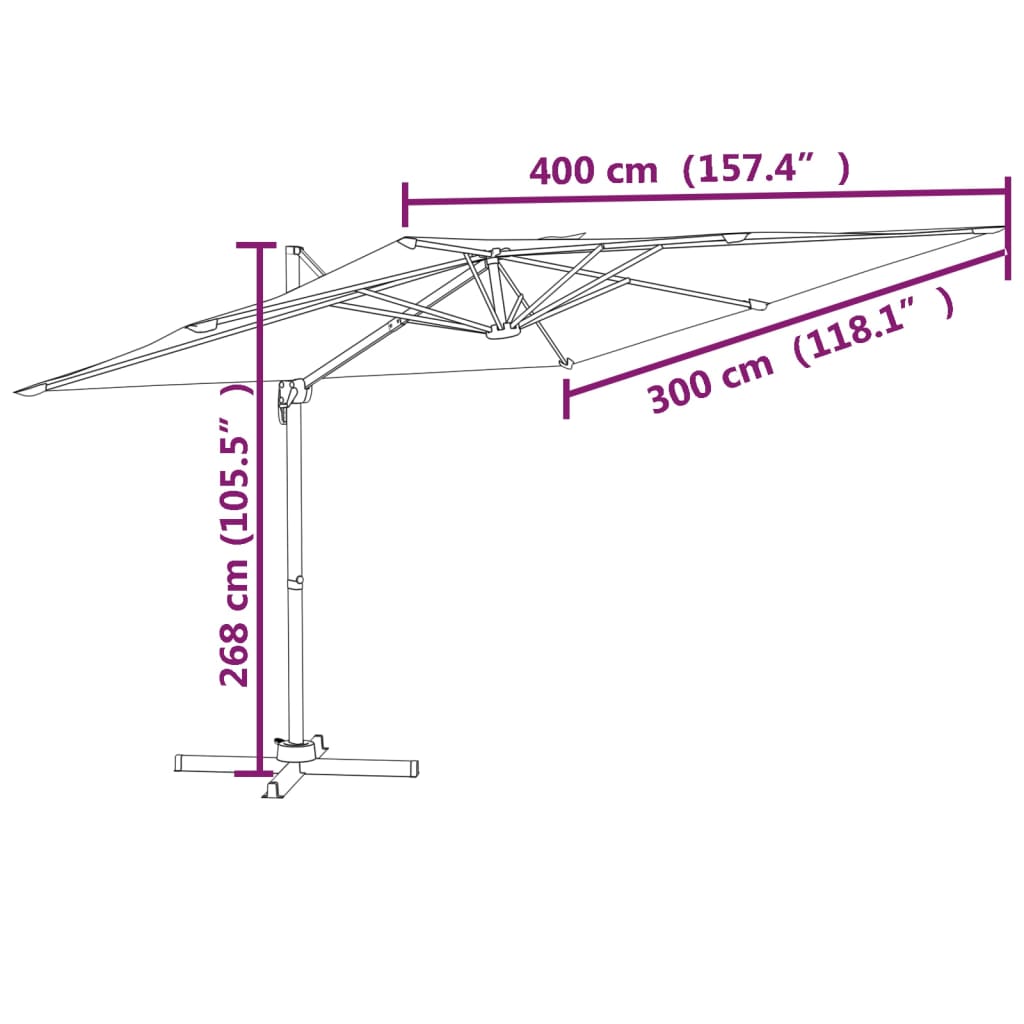 Vrtni senčnik z aluminijastim drogom peščeno bel 400x300 cm