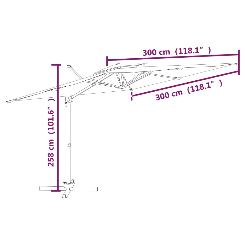 Vrtni senčnik z dvojno streho peščeno bel 300×300 cm