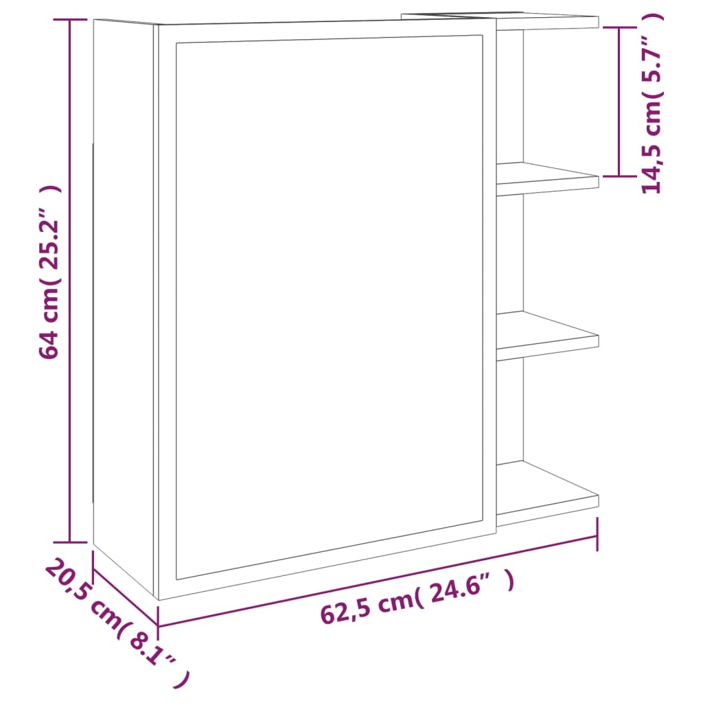 Kopalniška omarica z ogledalom rjav hrast 62,5x20,5x64 cm