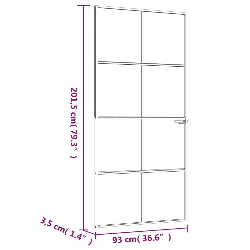 Notranja vrata črna 93x201,5 cm kaljeno steklo & aluminij tanka