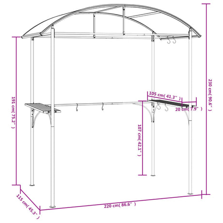 Paviljon za žar s policami antracit 220x115x230 cm jeklo