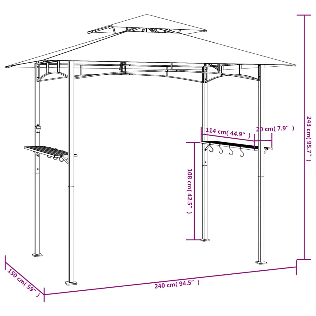 Paviljon za žar s policami antracit 240x150x243 cm jeklo