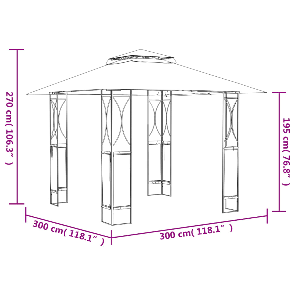 Paviljon s streho antracit 300x300x270 m jeklo