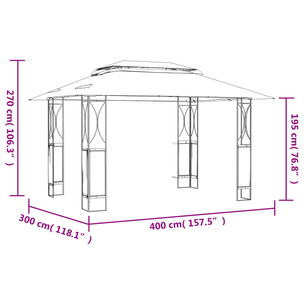 Paviljon s streho antracit 400x300x270 m jeklo