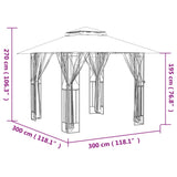 Paviljon s stranskimi stenami antracit 300x300x270 cm jeklo