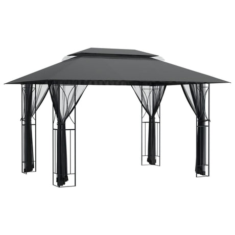 Paviljon s stranskimi stenami antracit 400x300x270 cm jeklo