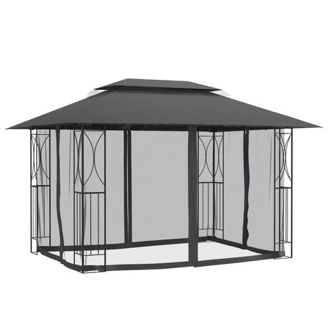 Paviljon s stranskimi stenami antracit 400x300x270 cm jeklo