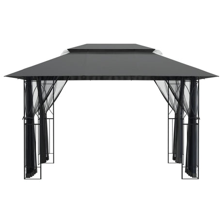 Paviljon s stranskimi stenami antracit 400x300x270 cm jeklo