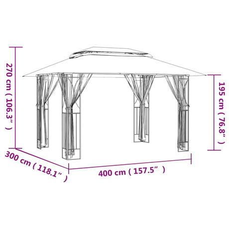 Paviljon s stranskimi stenami antracit 400x300x270 cm jeklo