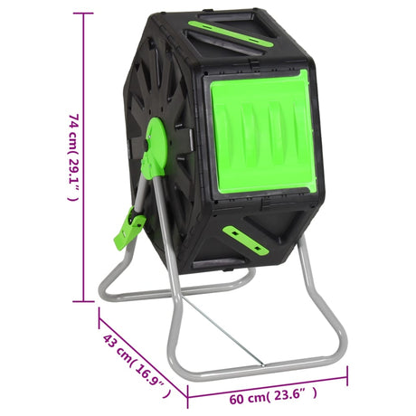 Vrtljivi kompostnik 60x43x74 cm 70 L polipropilen