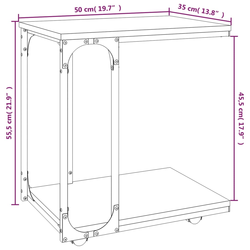 Stranska mizica s kolesi sonoma hrast 50x35x55,5 cm inžen. les