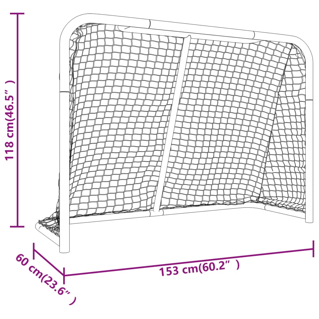 Gol za hokej z mrežo rdeč in bel 153x60x118 cm jeklo in PE