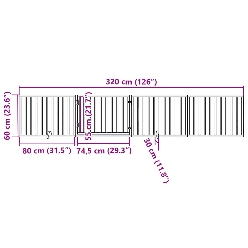 Ograda za pse z vrati zložljiva 4 paneli rjava 320cm topolovina