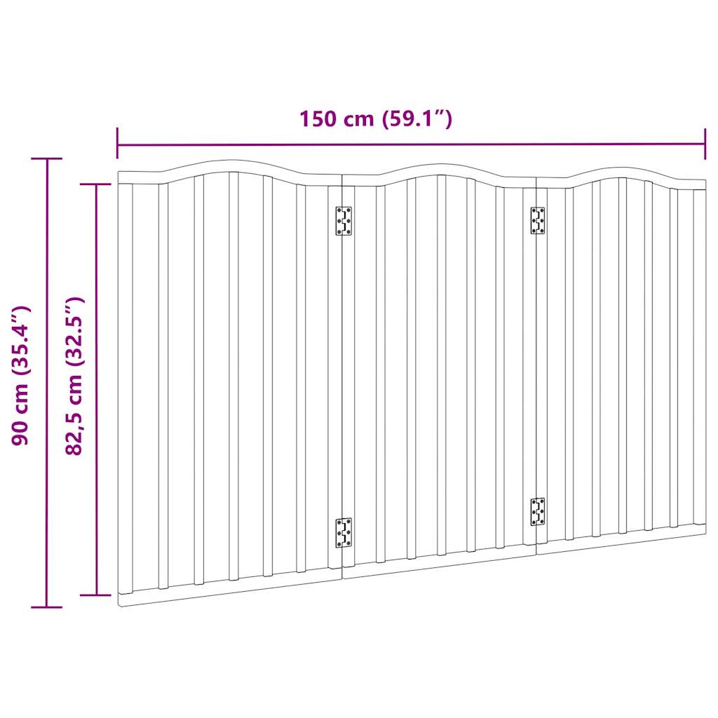 Vrata za pse zložljiva 3 paneli 150 cm topolovina