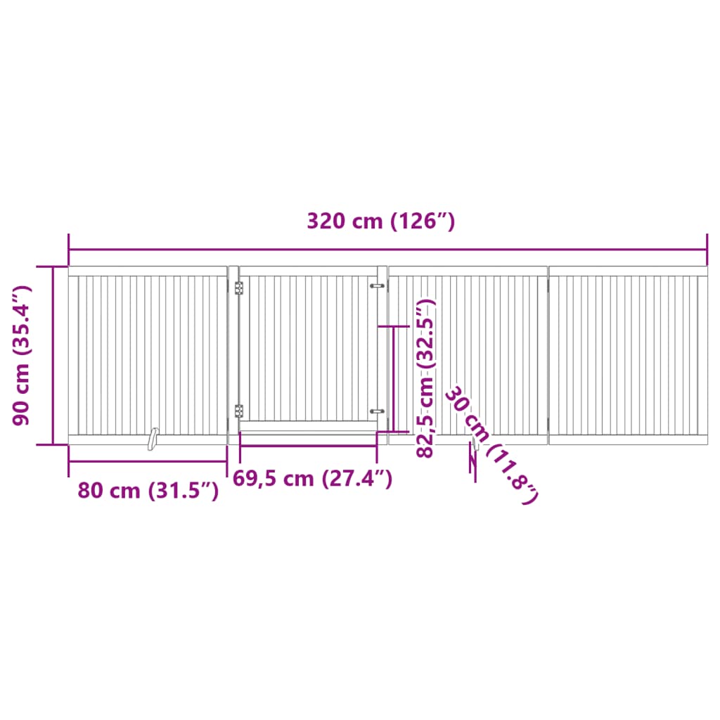 Ograda za pse z vrati zložljiva 4 paneli 320 cm topolovina