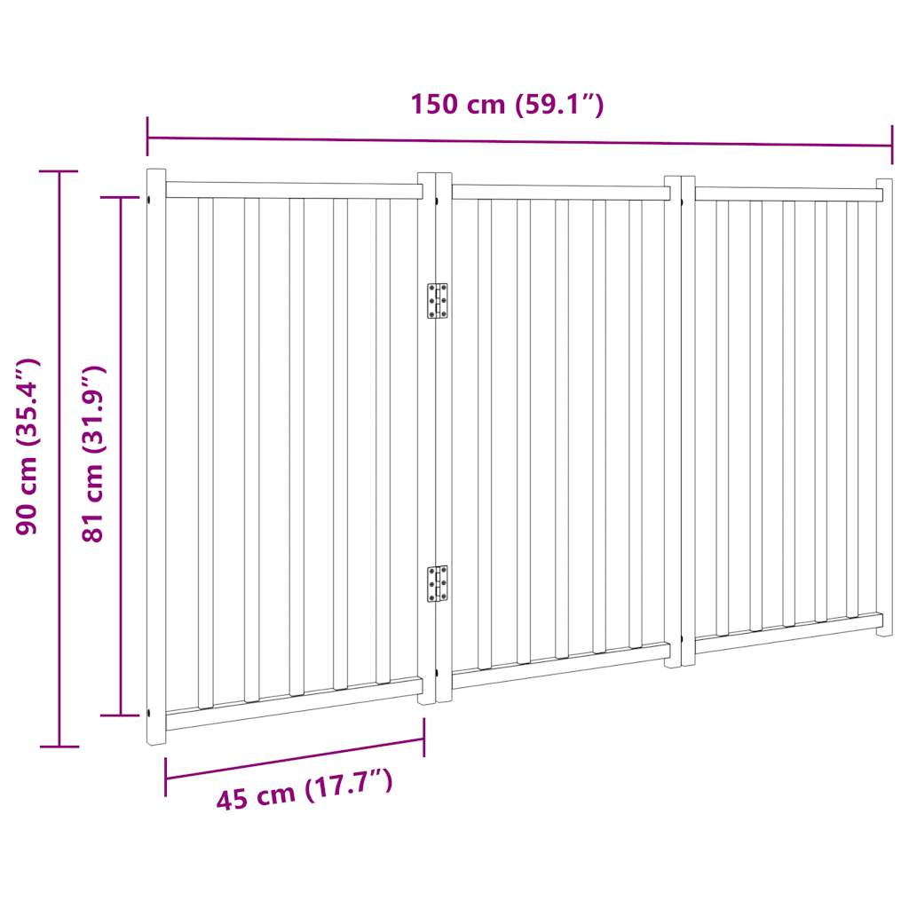 Vrata za pse zložljiva 3 paneli črna 150 cm topolovina