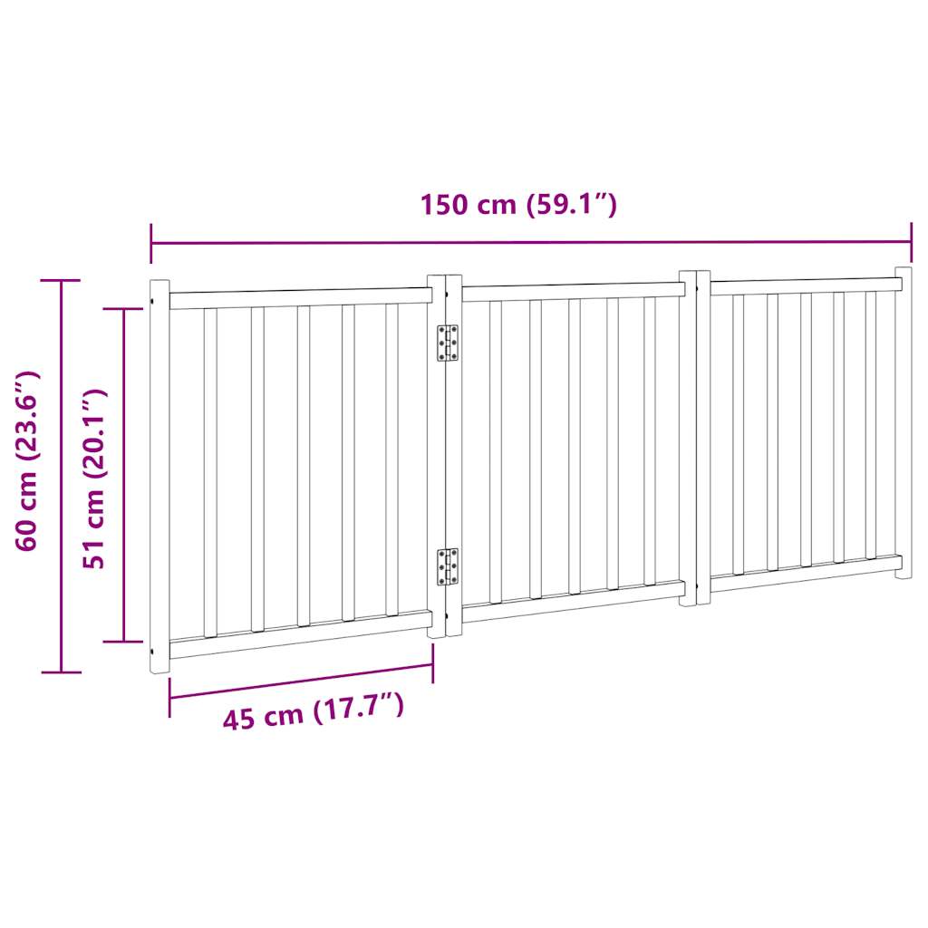 Vrata za pse zložljiva 3 paneli rjava 150 cm topolovina