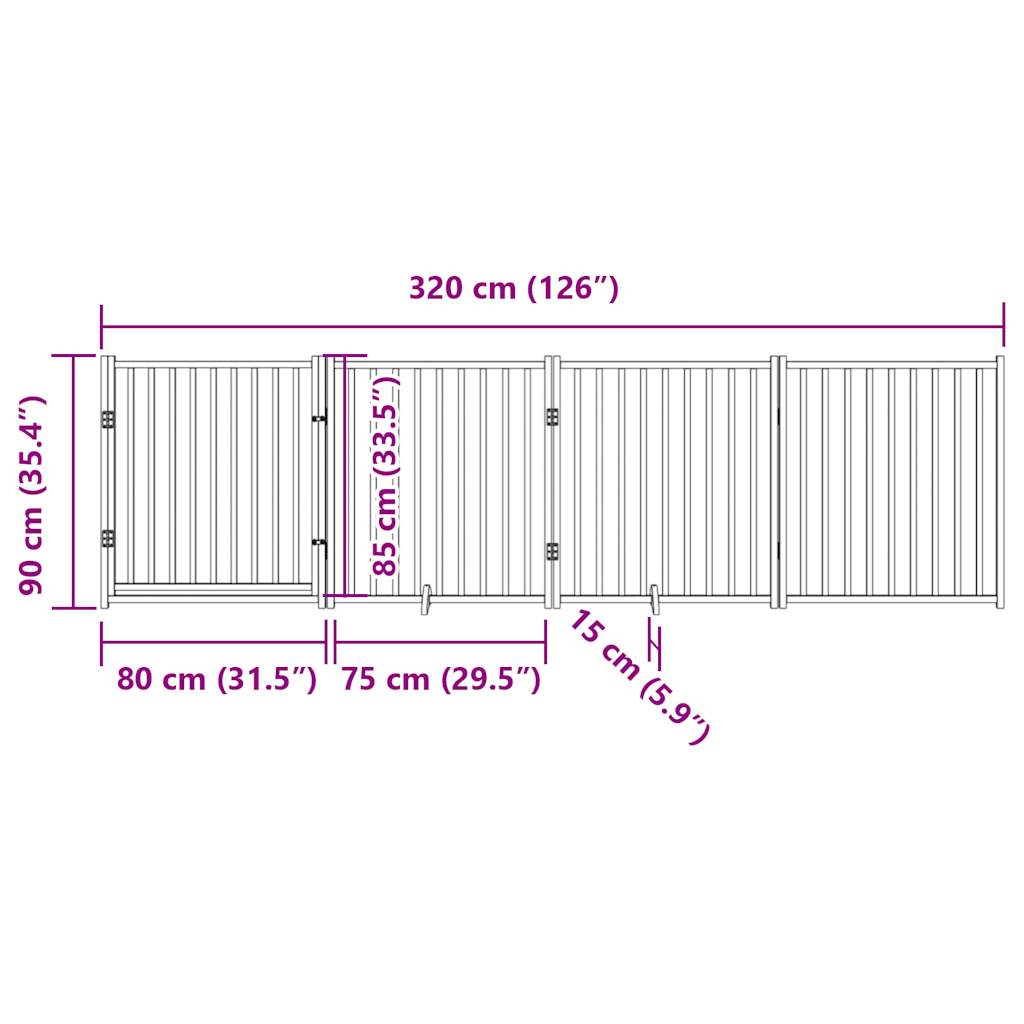 Ograda za pse z vrati zložljiva 4 paneli rjava 320cm topolovina