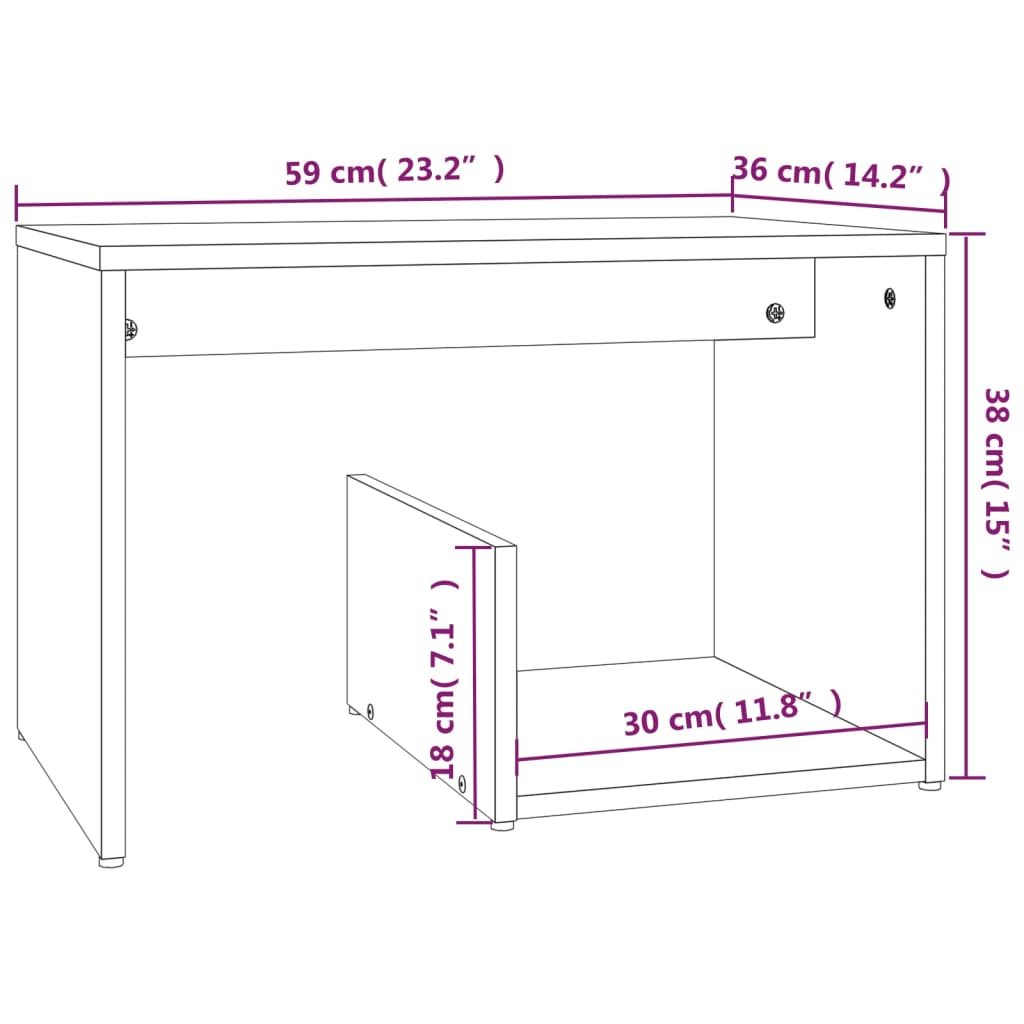 Stranska mizica rjav hrast 59x36x38 cm inženirski les