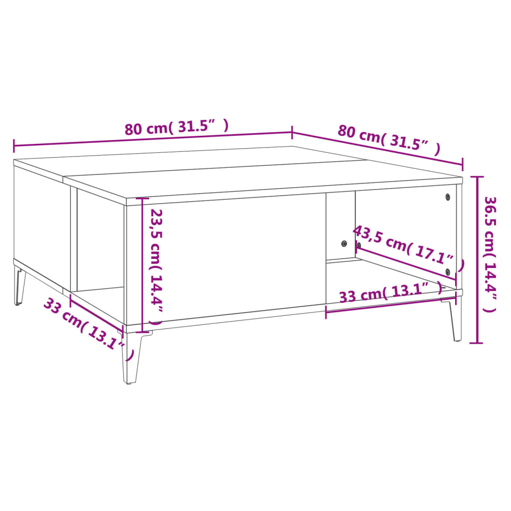 Klubska mizica sonoma hrast 80x80x36,5 cm inženirski les