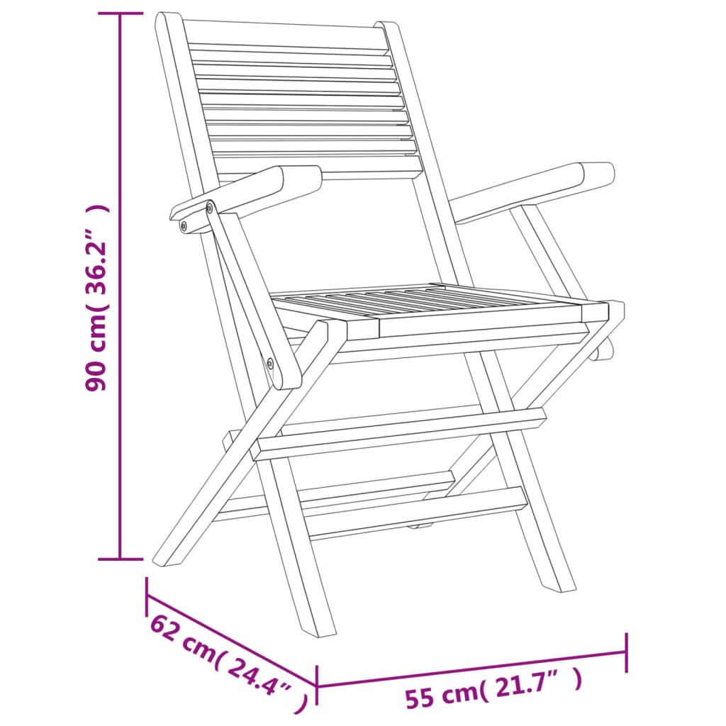 Zložljivi vrtni stoli 4 kosi 55x62x90 cm trdna tikovina