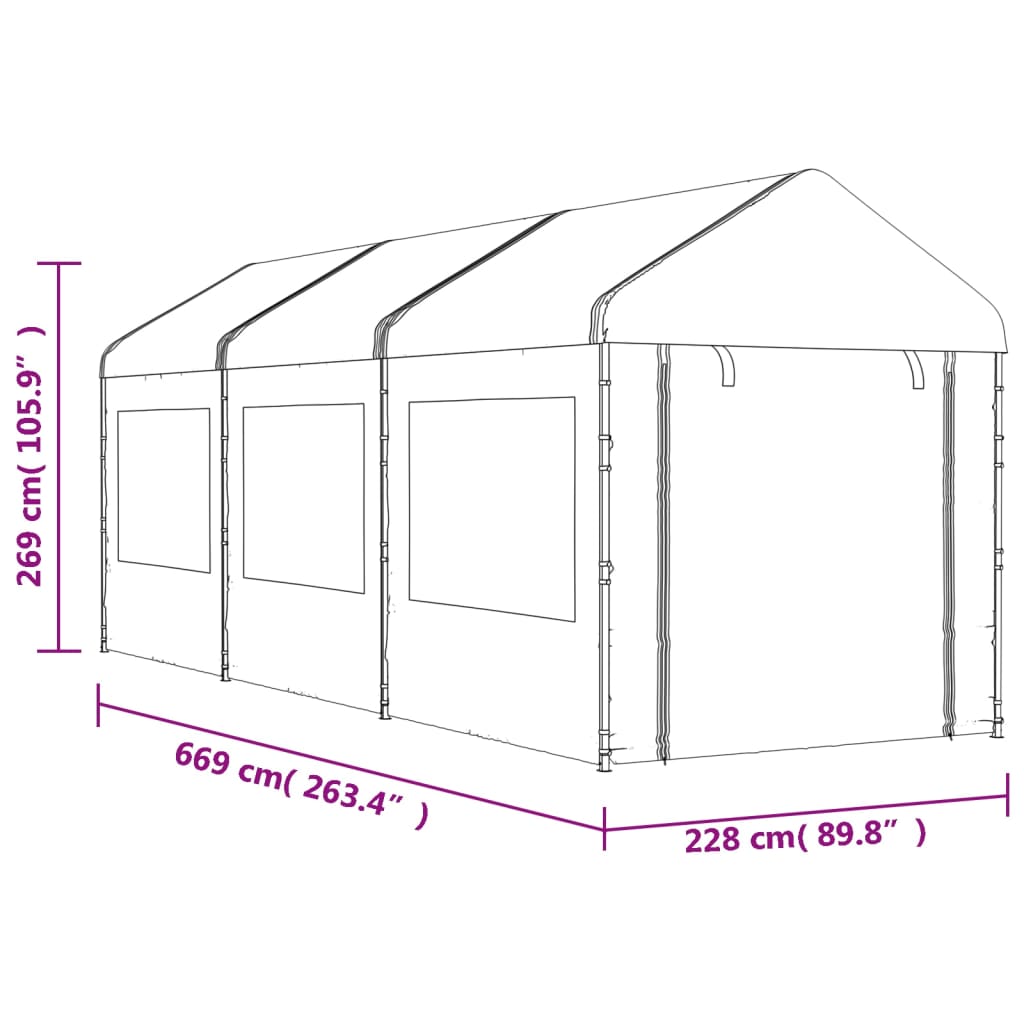 Paviljon s streho bel 6,69x2,28x2,69 m polietilen