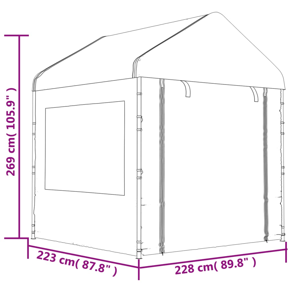 Paviljon s streho bel 6,69x2,28x2,69 m polietilen