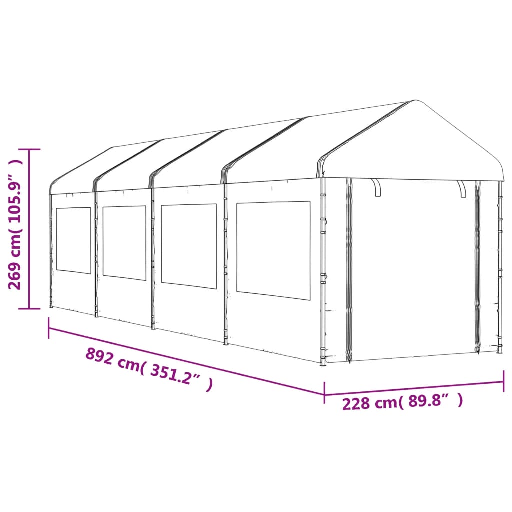 Paviljon s streho bel 8,92x2,28x2,69 m polietilen