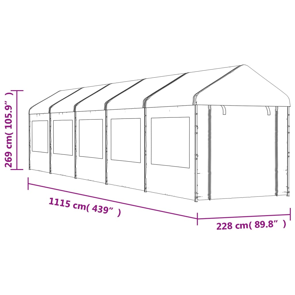 Paviljon s streho bel 11,15x2,28x2,69 m polietilen