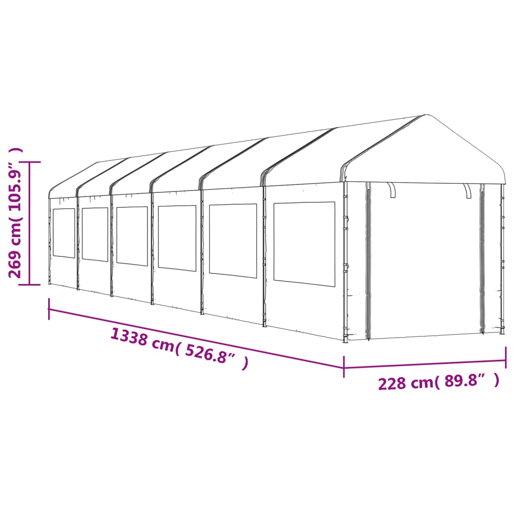 Paviljon s streho bel 13,38x2,28x2,69 m polietilen